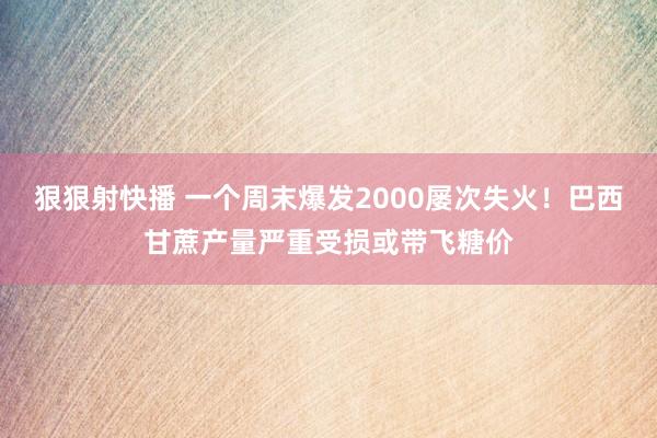 狠狠射快播 一个周末爆发2000屡次失火！巴西甘蔗产量严重受损或带飞糖价