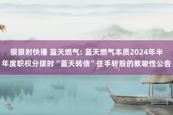 狠狠射快播 蓝天燃气: 蓝天燃气本质2024年半年度职权分拨时“蓝天转债”住手转股的教唆性公告