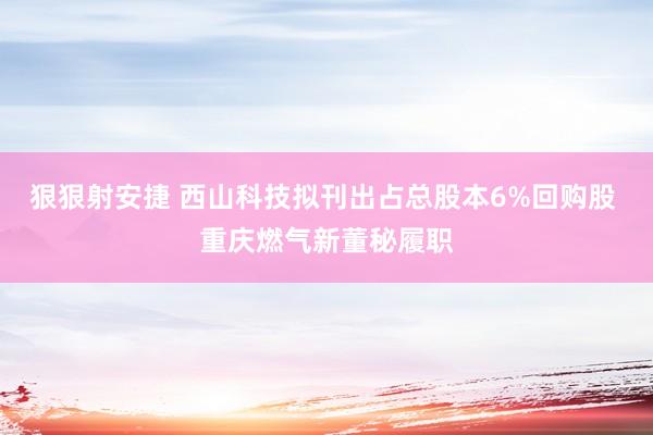 狠狠射安捷 西山科技拟刊出占总股本6%回购股 重庆燃气新董秘履职