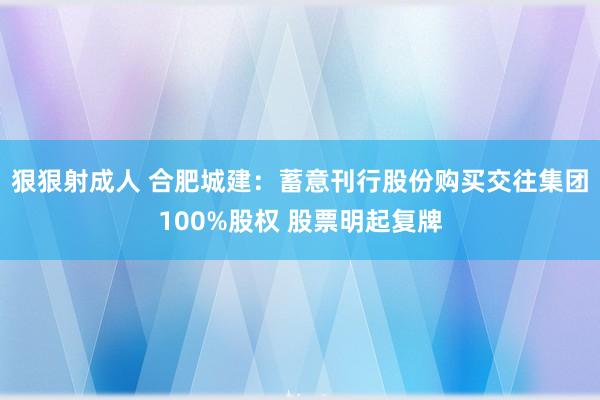 狠狠射成人 合肥城建：蓄意刊行股份购买交往集团100%股权 股票明起复牌