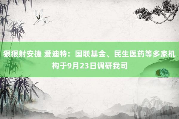 狠狠射安捷 爱迪特：国联基金、民生医药等多家机构于9月23日调研我司