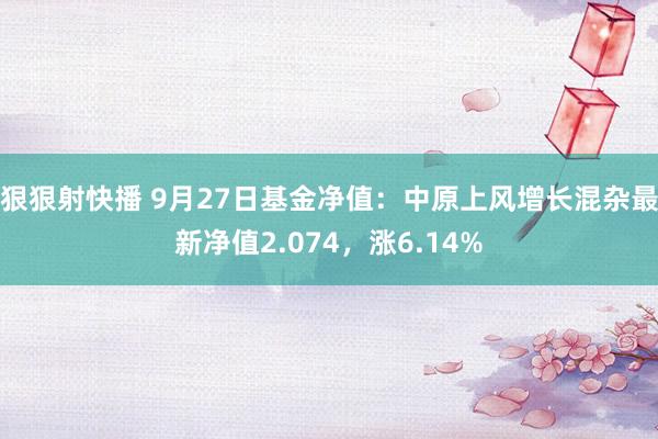 狠狠射快播 9月27日基金净值：中原上风增长混杂最新净值2.074，涨6.14%