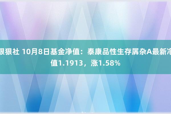 狠狠社 10月8日基金净值：泰康品性生存羼杂A最新净值1.1913，涨1.58%