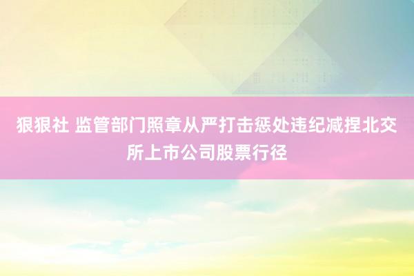 狠狠社 监管部门照章从严打击惩处违纪减捏北交所上市公司股票行径