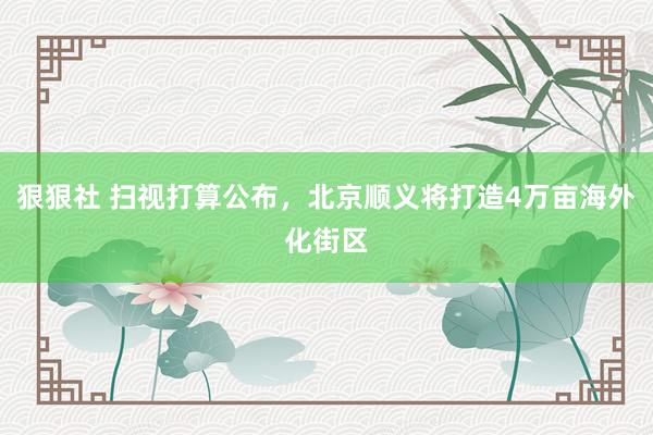 狠狠社 扫视打算公布，北京顺义将打造4万亩海外化街区