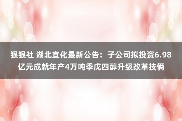 狠狠社 湖北宜化最新公告：子公司拟投资6.98亿元成就年产4万吨季戊四醇升级改革技俩