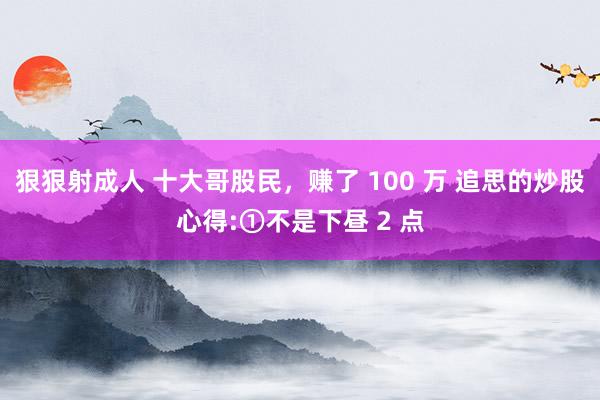 狠狠射成人 十大哥股民，赚了 100 万 追思的炒股心得:①不是下昼 2 点