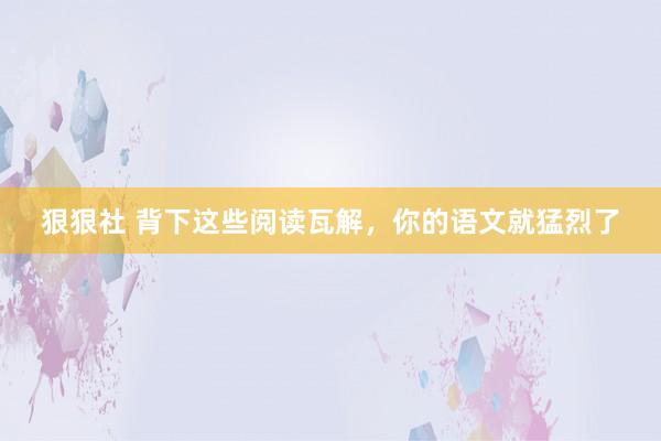 狠狠社 背下这些阅读瓦解，你的语文就猛烈了