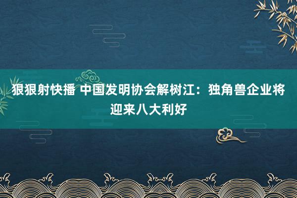 狠狠射快播 中国发明协会解树江：独角兽企业将迎来八大利好