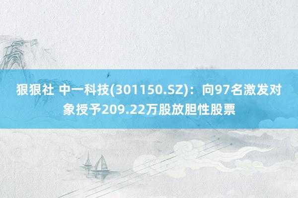 狠狠社 中一科技(301150.SZ)：向97名激发对象授予209.22万股放胆性股票