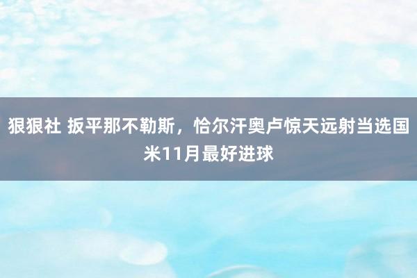 狠狠社 扳平那不勒斯，恰尔汗奥卢惊天远射当选国米11月最好进球