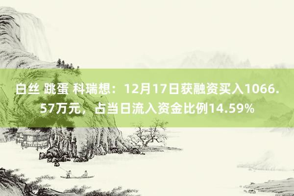 白丝 跳蛋 科瑞想：12月17日获融资买入1066.57万元，占当日流入资金比例14.59%