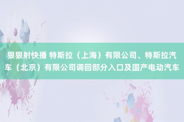 狠狠射快播 特斯拉（上海）有限公司、特斯拉汽车（北京）有限公司调回部分入口及国产电动汽车