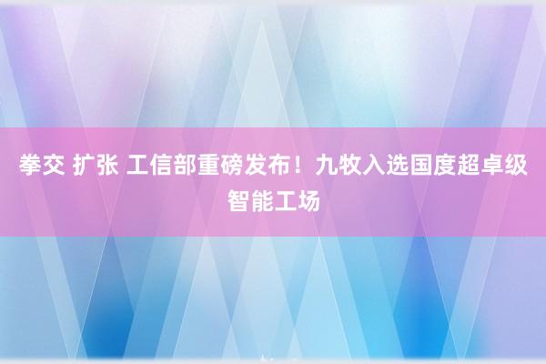 拳交 扩张 工信部重磅发布！九牧入选国度超卓级智能工场